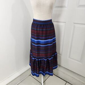 Banana Republic Skirt Womens Large Red Blue Striped Midi Lined Boho Teacher NWT